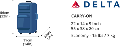 Delta Airline Carry On Baggage Allowance and Baggage Fees 2022.  LuggageToShip