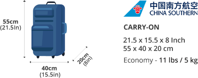 China Southern Airline Carry On Baggage Allowance and Baggage Fees 2022.  LuggageToShip